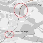 Schultheis Street Railroad Bridge that used to hook up to the Island Street Abandoned bridge